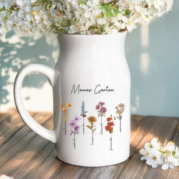 2 Personalisiertes Geschenk - Weiße Vase mit Henkel mit persönlichem Spruch und Namen