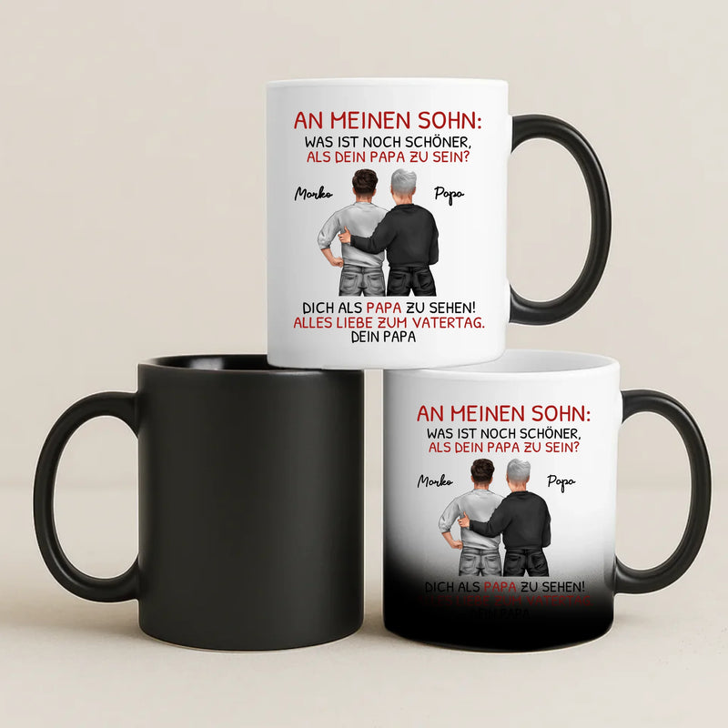 Magische Tasse mit Thermo-Farbwechsel für Vatertag mit Illustration und Namen – witzige Vatertag Geschenkidee von Love & Faith