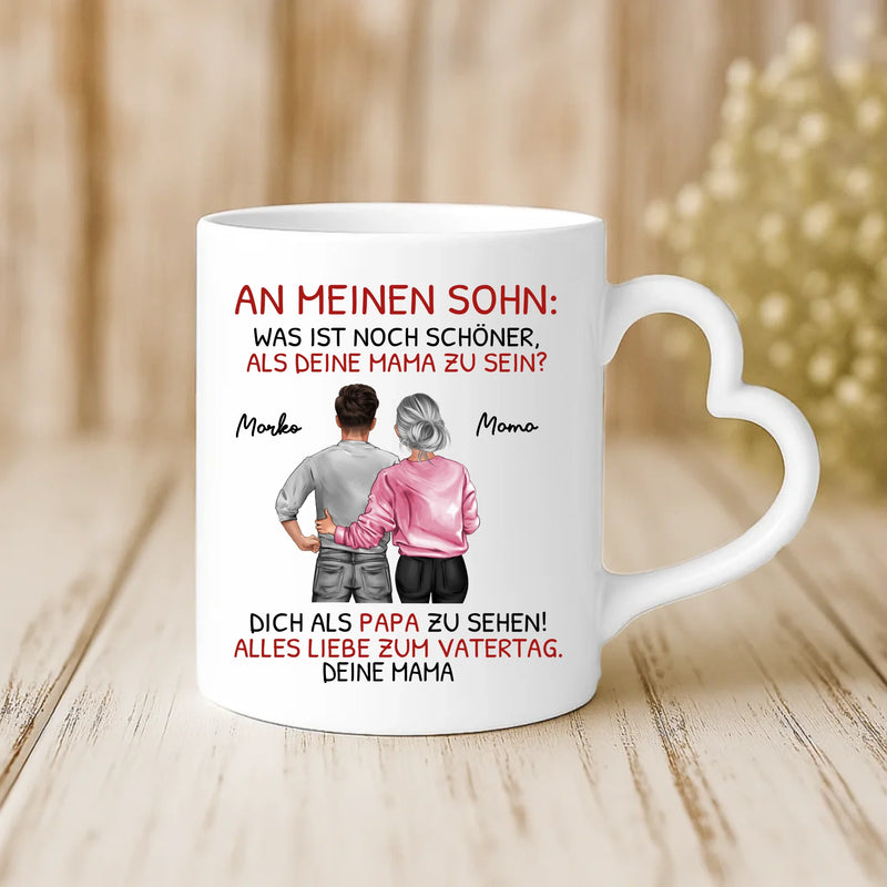 Weiße Tasse zum Vatertag  mit Herzhenkel – Papa Geschenkidee personalisiert von Love & Faith