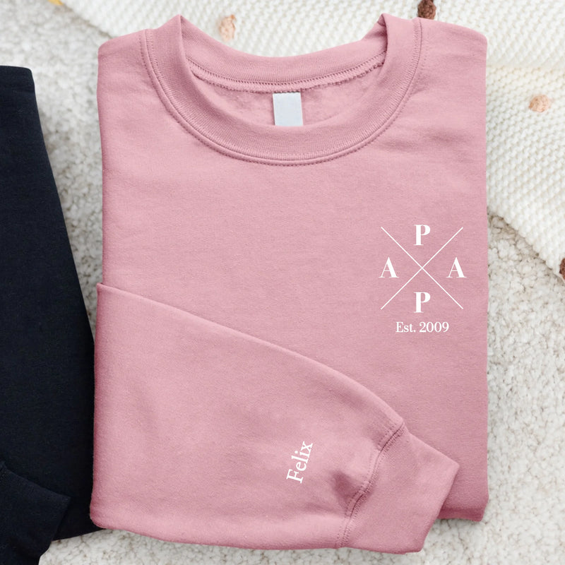 Rosa Pullover für Papa mit Kindernamen personalisierte Geschenkidee zum Vatertag von Love & Faith