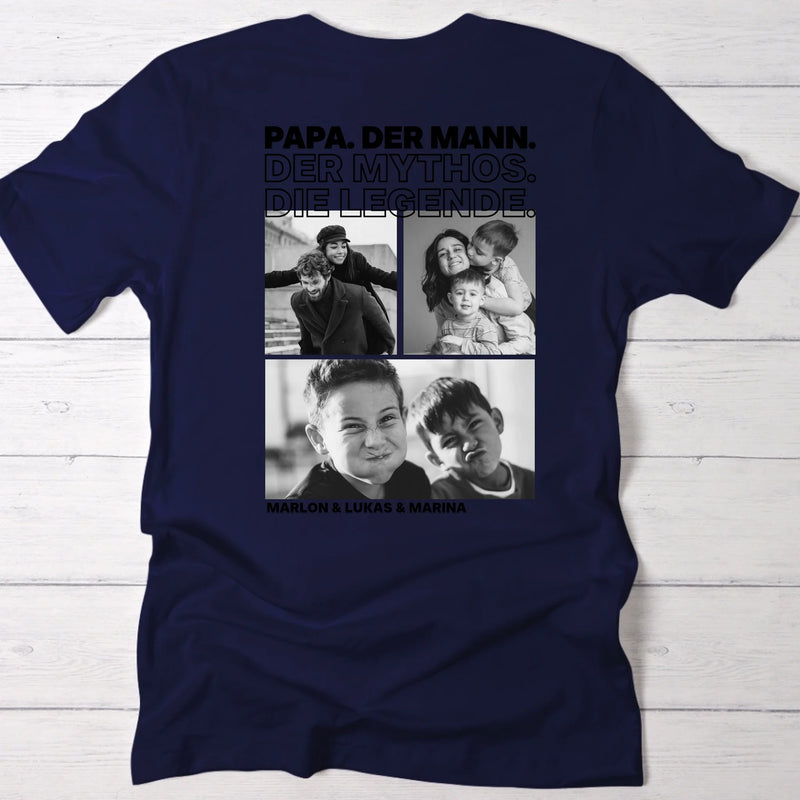 blaues T-Shirt für Papa zum Vatertag mit Fotos und Kindernamen personalisiert von Love & Faith