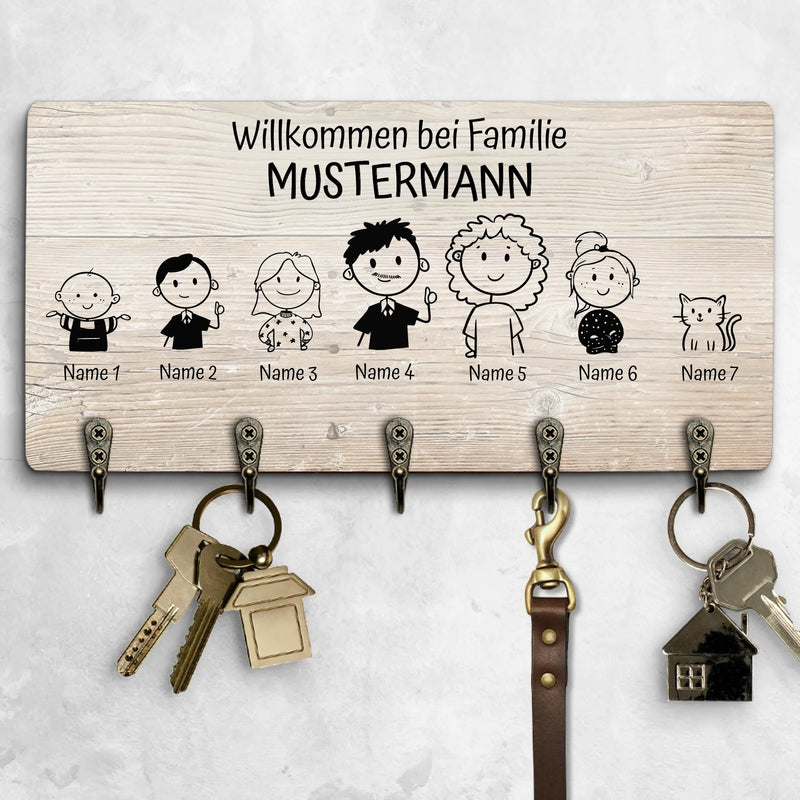 Strichmännchen Familie - Familien-Schlüsselbrett