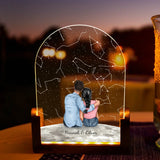 Runder LED Aufsteller Sternenhimmel mit Zeichnung und Namen als Geschenkidee zum Jahrestag von Love & Faith