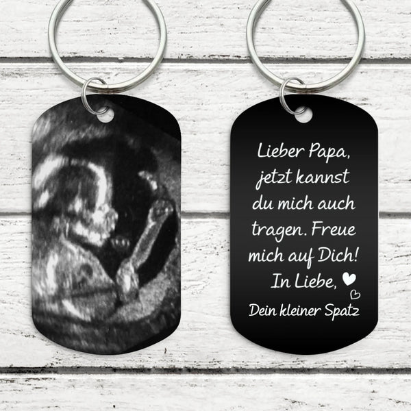 Kleiner Spatz - Personalisierter Schlüsselanhänger für Papa zum 1. Vatertag (Gravur - Schwarz/Weiß)