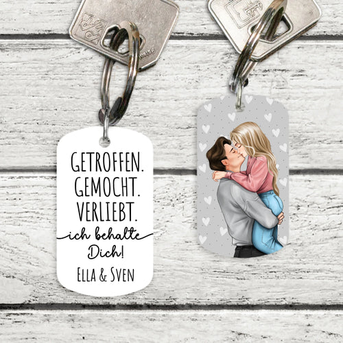 Ich behalte Dich - Personalisierter bedruckter Schlüsselanhänger mit Clipart für Paare