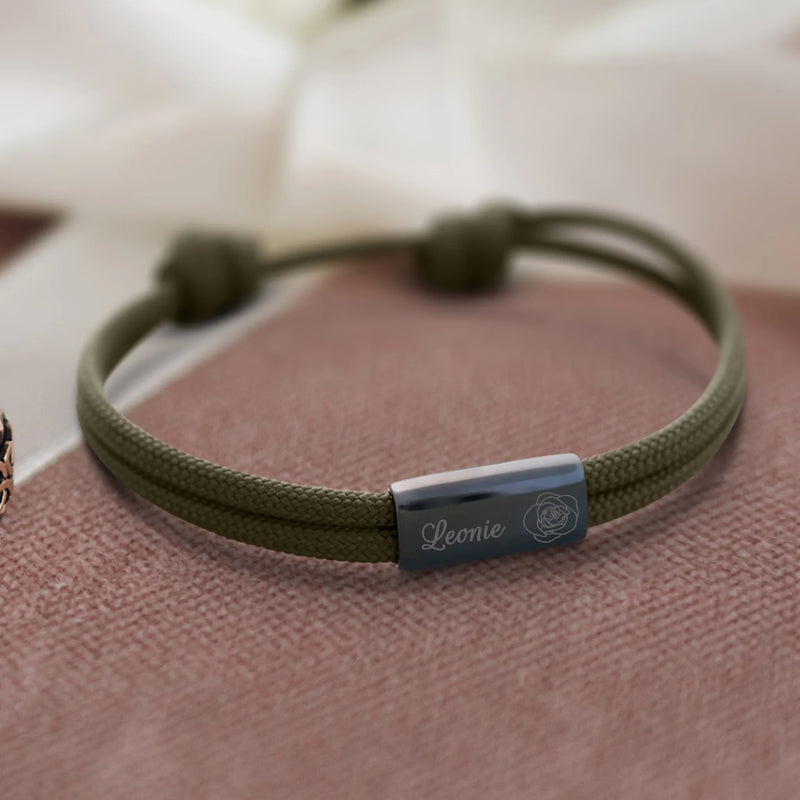 ranger grün Segeltau Armband mit persönlicher Namensgravur von Love & Faith