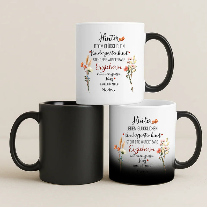 Magische Kindergartenabschied Tasse mit Thermo-Farbwechsel und personalisiertem Namen – witzige Geschenkidee von Love & Faith