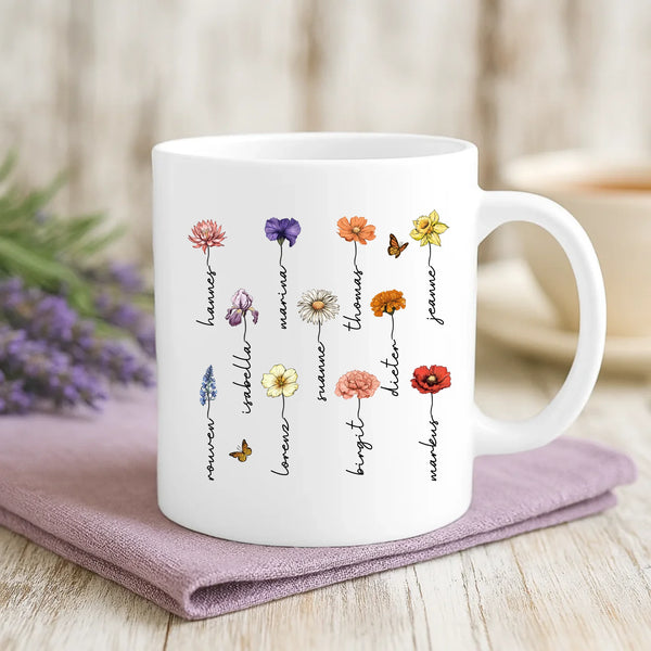 Weiße Tasse mit personalisiertem Spruch und Namen – individuelle Geschenkidee von Love & Faith