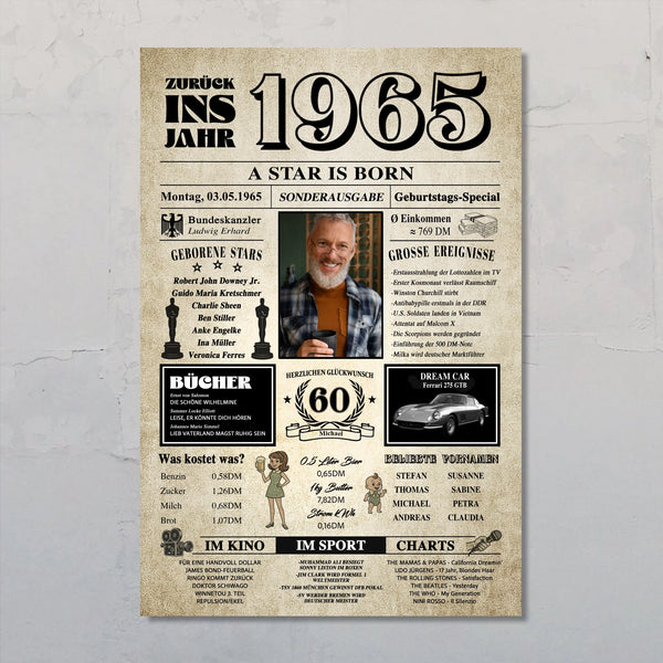 Geburtstagsjahr Poster mit vielen Informationen personalisierbar mit Foto von Love & Faith