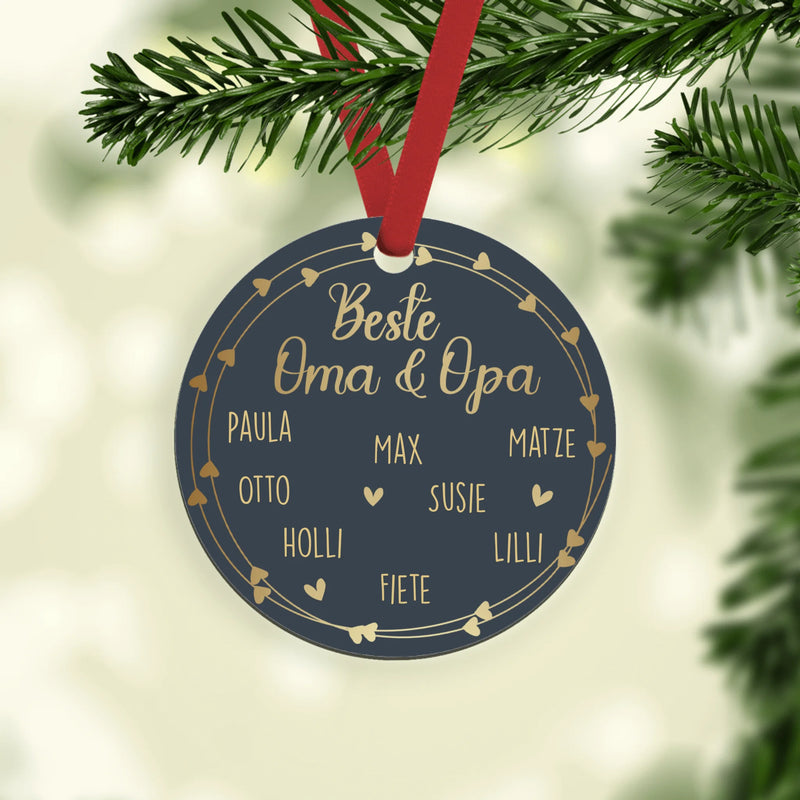 Weihnachtsschmuck für Großeltern mit bis 8 Enkelnamen von Love & Faith personalisiert