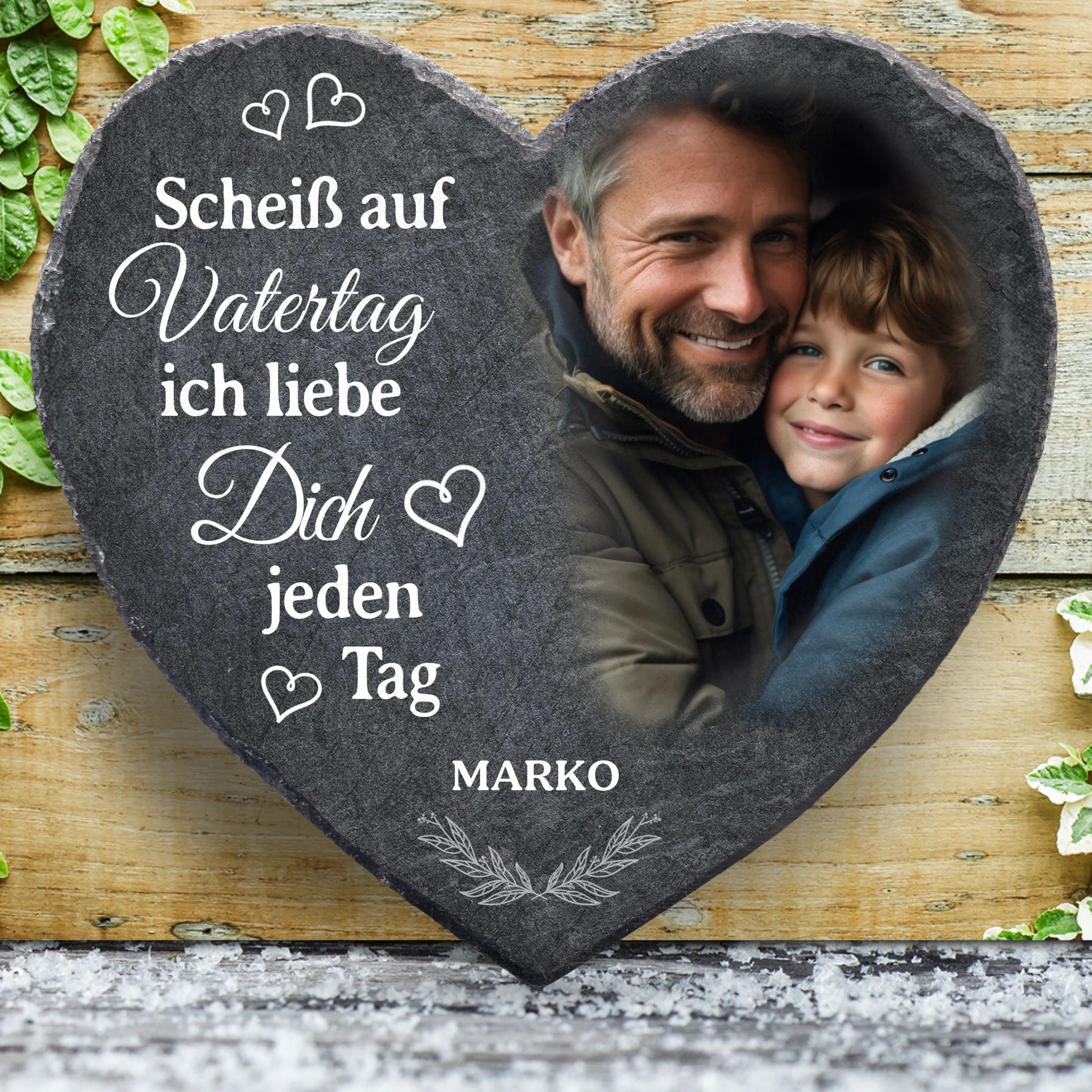 Personalisiertes Schieferherz mit Foto für Papa zum Vatertag als Geschenkidee von Love & Faith