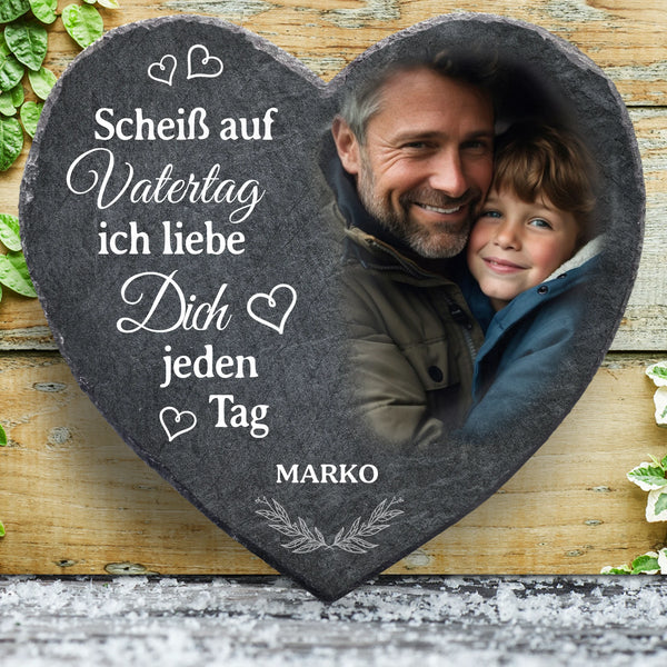 Personalisiertes Schieferherz mit Foto für Papa zum Vatertag als Geschenkidee von Love & Faith