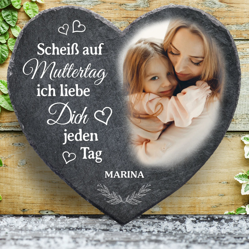 Personalisiertes Schieferherz mit Foto für Mama zum Muttertag personalisieren mit Love & Faith