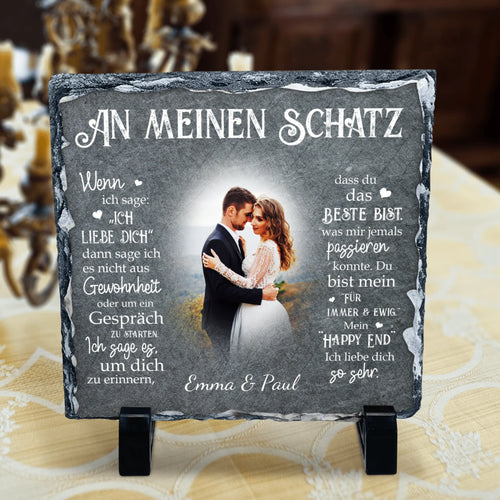 Personalisiert bedruckte Schieferplatte zum Jahrestag mit Foto für Verliebte von Love & Faith