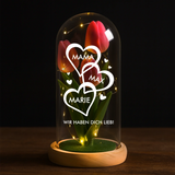 Ewige Tulpe im Glas LED Deko mit gedruckten Herzen mit Namen - personalisierte Geschenkidee von Love & Faith