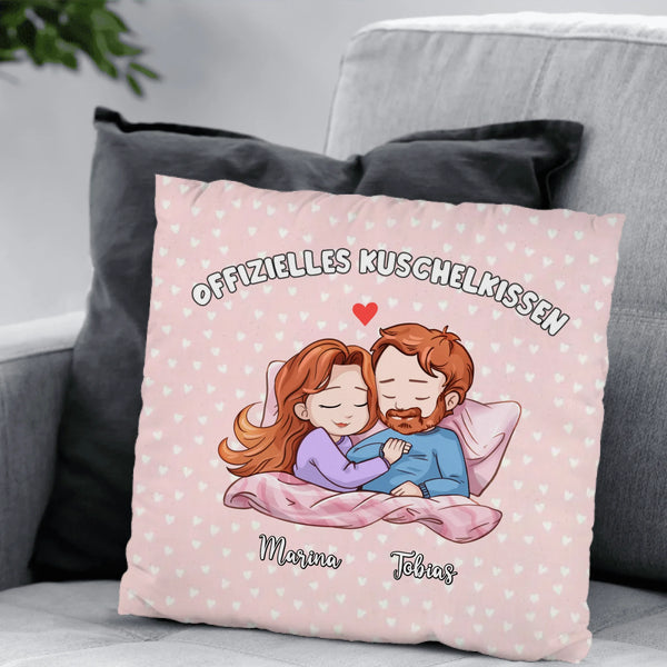 Offizielles Kuschelkissen 40x40cm personalisiert mit Pärchen-Illustration gefertigt. von Love & Faith 