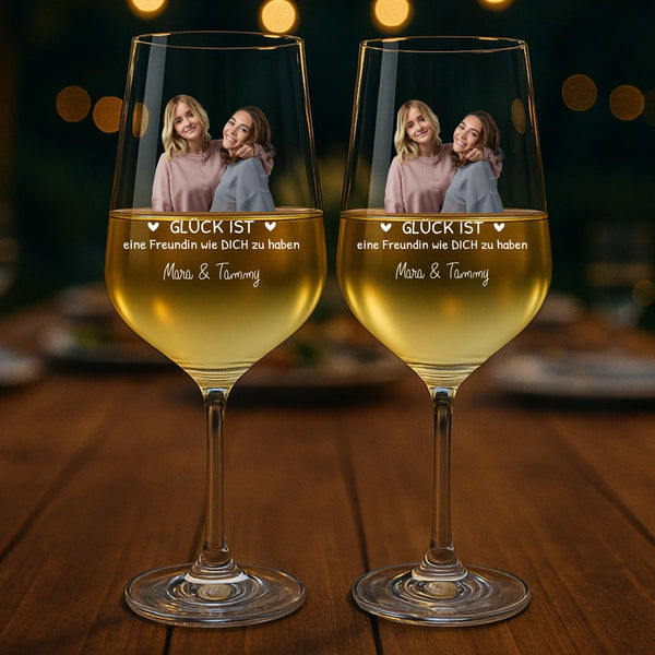 2er Set Personalisierte Foto Weingläser für Freundinnen zum Danke sagen von Love & Faith