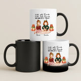 Thermoaktiv Weihnachtstasse mit Freundinnen-Illustration für Glühwein zur Weihnachtsfeier als Geschenk von Love & Faith