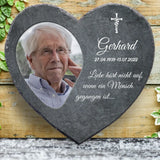 Personalisiertes Schieferherz als Andenken an geliebte Verstorbene mit Foto von Love & Faith