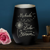 Personalisiertes schwarzes Windlicht mit silber graviertem Design - gefertigt von Love & Faith