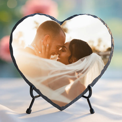 Schieferherz mit personalisiertem Aufdruck - UV-beständig und wetterfest - als Geschenk zur Erinnerung von Love & Faith