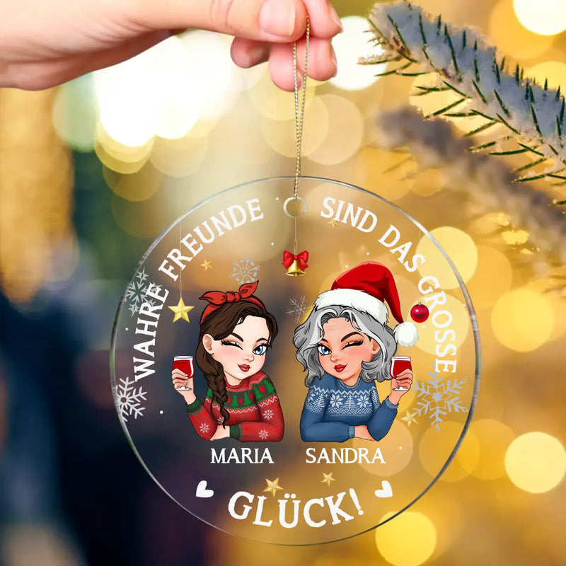 Alte Freunde - transparenter Weihnachtsschmuck mit euren Namen und Illustration personalisierbar