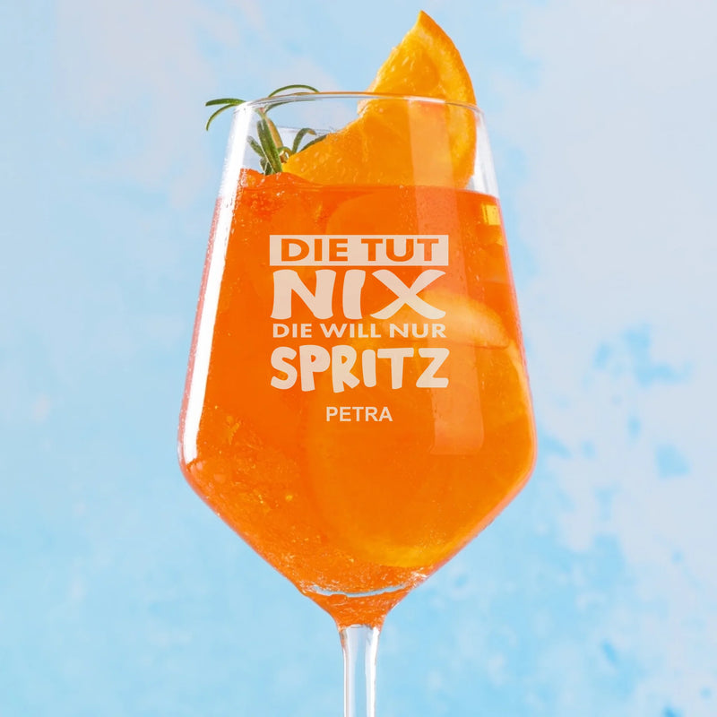 Die tut nix - Personalisiertes Weinglas mit Gravur und Namen für Sommergetränke