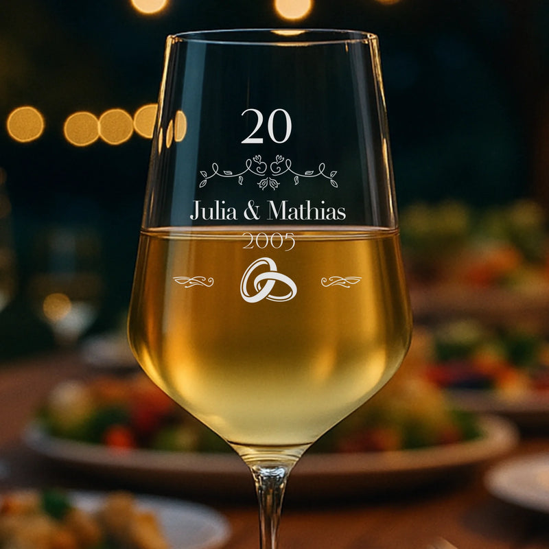 Personalisiertes Weinglas zum Hochzeitsjubiläum selbst gestalten mit Love & Faith