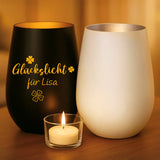 2 Windlichter mit personalisierter "Glückslicht" Gravur mit Namen gefertigt von Love & Faith