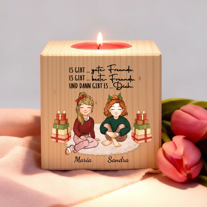 Personalisierter, Weihnachts-Teelichthalter aus Holz für Freundinnen, Schwestern und Kolleginnen