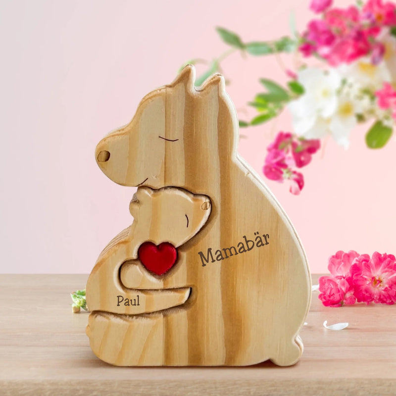 Personalisierte Holzbärenfamilien Puzzle Mutter und 1 Kind zum Aufstellen mit Gravur von Love & Faith