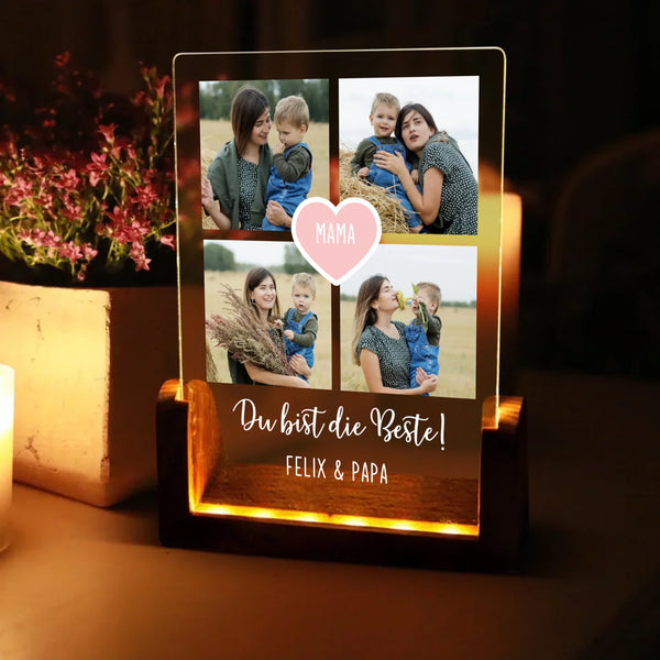 eckiger LED Aufsteller mit persönlichem Aufdruck Blumen und Namen - Geschenkidee für Mama von Love & Faith