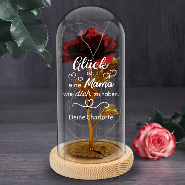 Ewige Rose in Glaskuppel mit "Glück ist es eine Mama zu haben" personalisiertes Geschenk zum Muttertag von Love & Faith