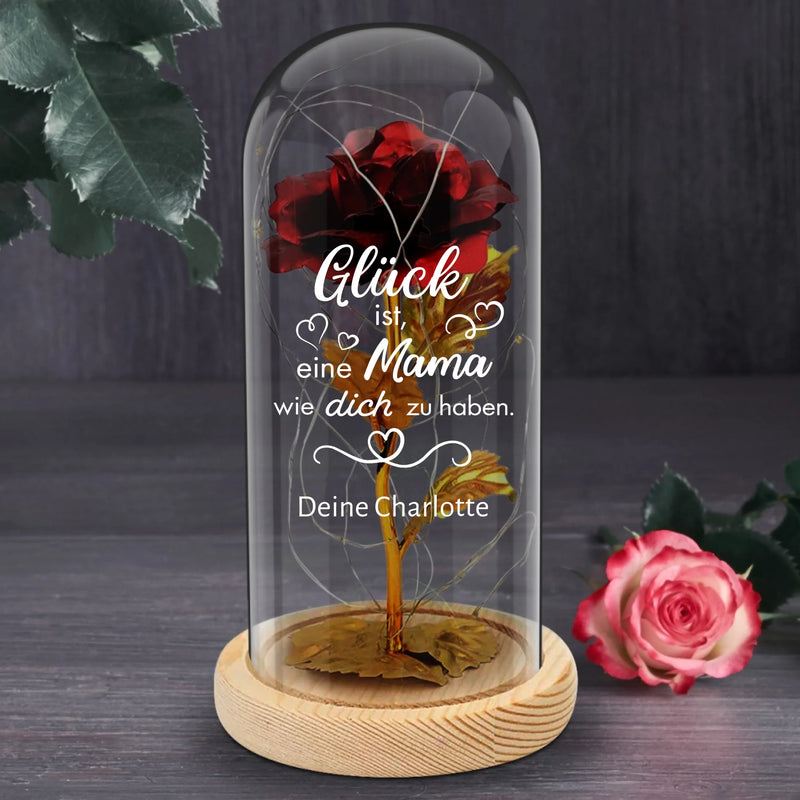 Ewige Rose in Glaskuppel mit "Glück ist es eine Mama zu haben" personalisiertes Geschenk zum Muttertag von Love & Faith