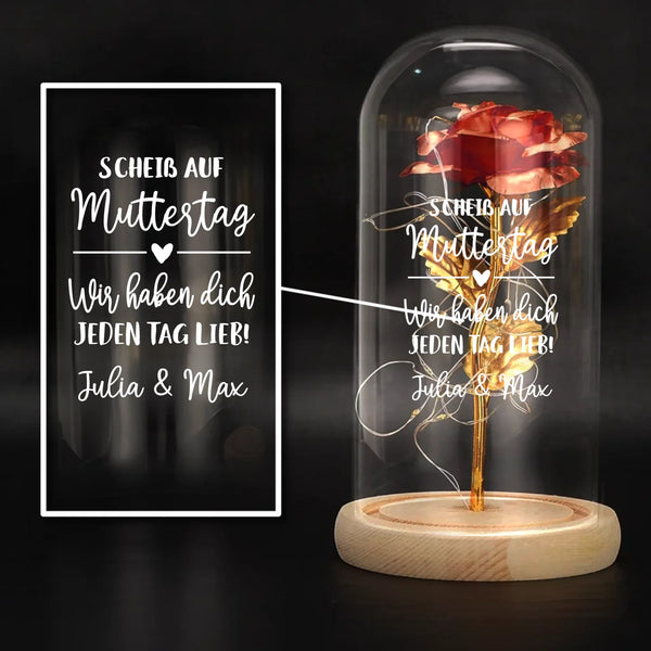 Ewige Rose "Zum Muttertag" in der Glaskuppel mit LED Licht personalisiert als Geschenk für Mama von Love & Faith