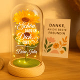Ewige Sonnenblume "Schön, dass es dich gibt" in der Glaskuppel mit LED Licht personalisiert von Love & Faith