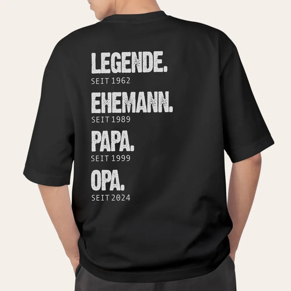 Schwarzes oversized T-Shirt mit Backprint für Papa mit Spruch personalisieren mit Love & Faith