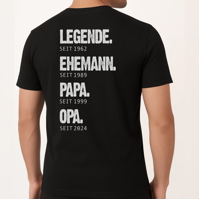 Schwarzes T-Shirt mit Backprint für Papa mit Spruch personalisieren mit Love & Faith