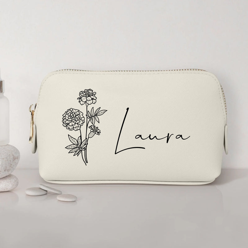 0,75l elfenbein Kosmetiktasche aus PU Leder mit Name personalisiert von Love & Faith personalisiert