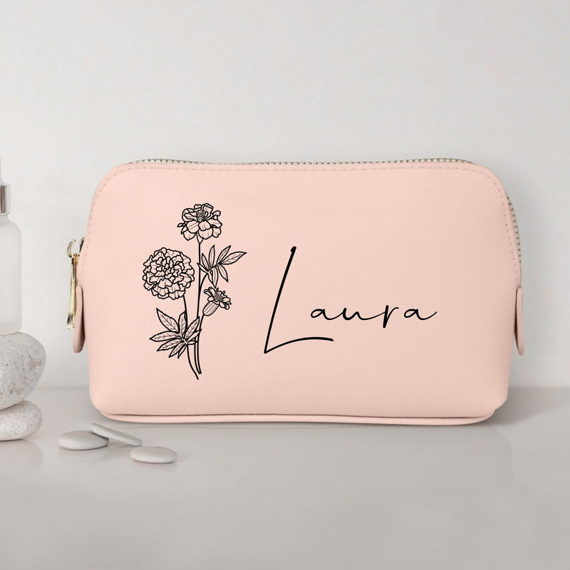 0,75l rosa Kosmetiktasche aus PU Leder mit Name personalisiert von Love & Faith personalisiert