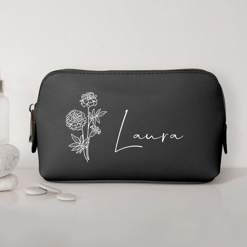 0,75l schwarz Kosmetiktasche aus PU Leder mit Name personalisiert von Love & Faith personalisiert