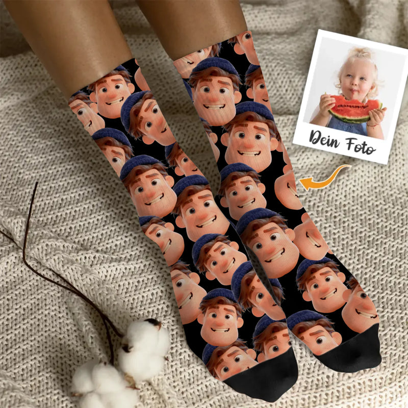 Socken mit eigenen Fotos im Cartoon Stil 35-46 individuell gedruckt von Love & Faith
