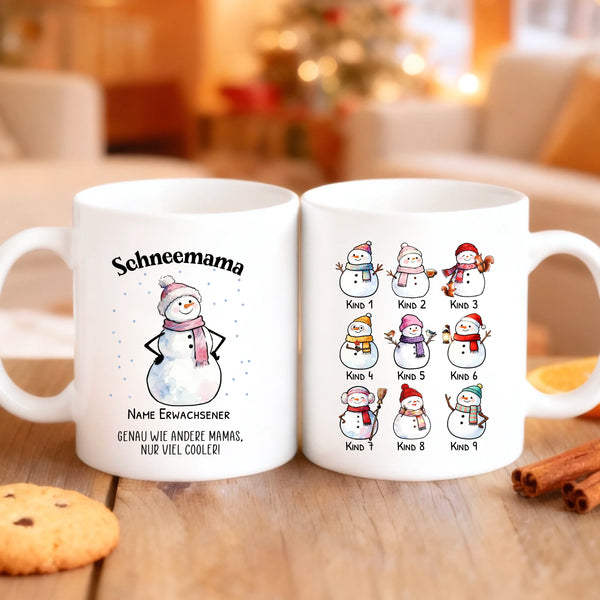 Personalisierte Schneemanntasse mit bis zu 10 Personen individuell gestalten mit Love & Faith