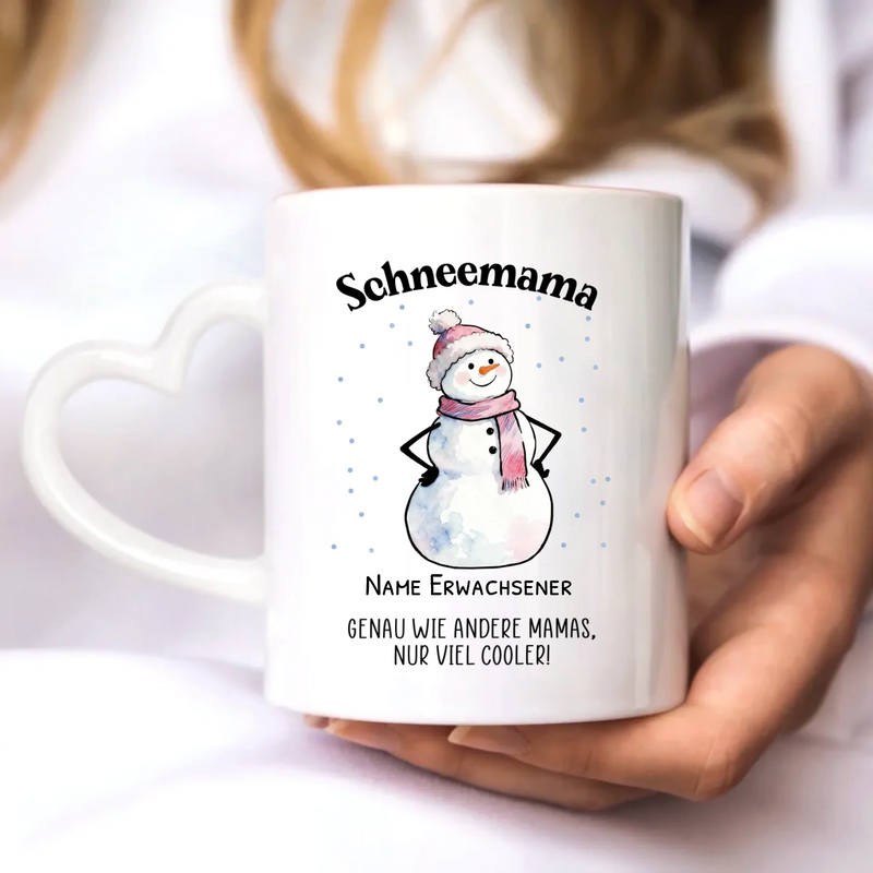 Personalisierte Schneemanntasse mit bis zu 10 Personen individuell gestalten mit Love & Faith