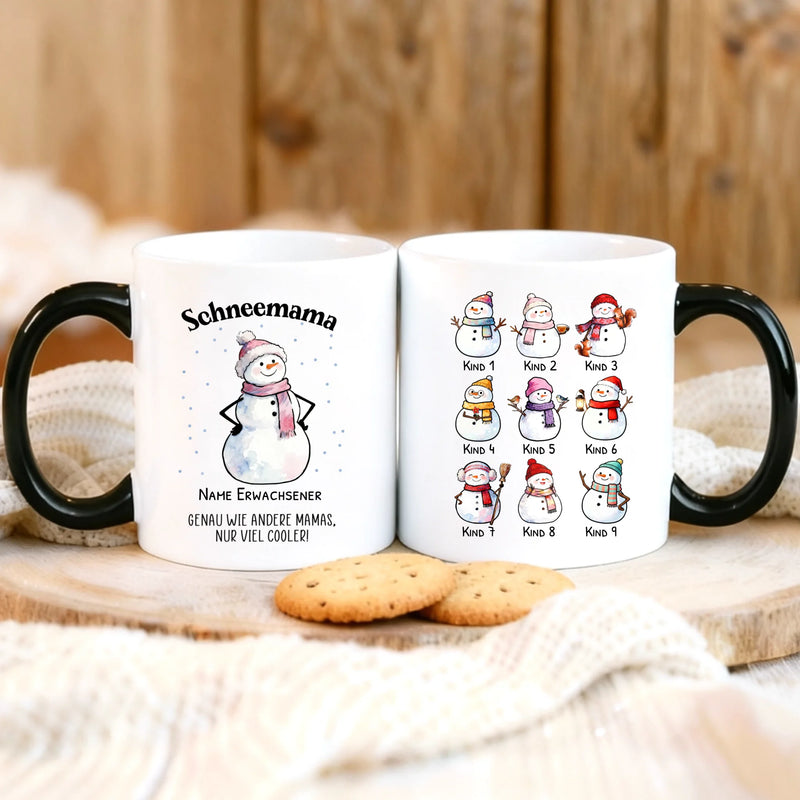 Personalisierte Schneemanntasse mit bis zu 10 Personen individuell gestalten mit Love & Faith