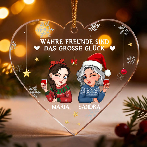 Alte Freunde - transparenter Weihnachtsschmuck mit euren Namen und Illustration personalisierbar
