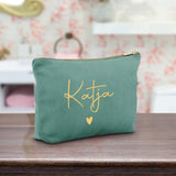 Personalisierte Samt jade Kosmetiktasche für MakeUp und Kosmetika mit Namen von Love & Faith