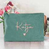 Personalisierte Samt Kosmetiktasche jade rosemetallic zum selbst gestalten mit Namen mit Love & Faith