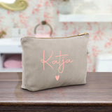 Personalisierte Samt Kosmetiktasche moonstone rosemetallic zum selbst gestalten mit Namen mit Love & Faith