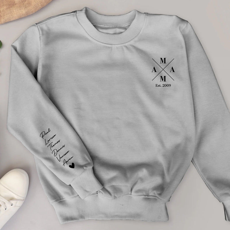 Anthrazit Pullover für Papa mit Kindernamen personalisierte Geschenkidee zum Vatertag von Love & Faith